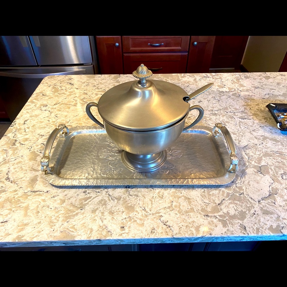 Vintage pewter tray and bowl